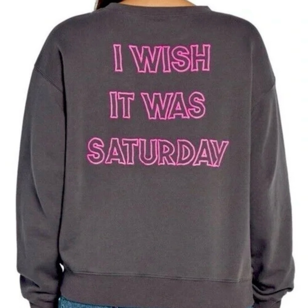 Wildfox Gray “I Wish It Was Saturday” graphic crew neck sweatshirt NWT $108 msrp